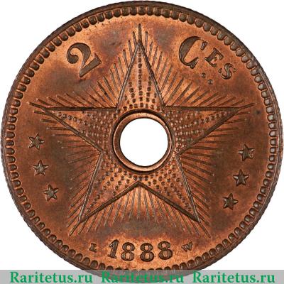 Реверс монеты 2 сантима (centimes) 1888 года   Свободное государство Конго