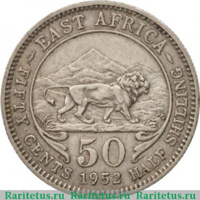 Реверс монеты 50 центов (cents) 1952 года   Британская Восточная Африка