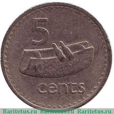 Реверс монеты 5 центов (cents) 1976 года   Фиджи