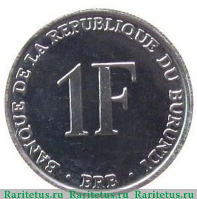Реверс монеты 1 франк (franc) 1993 года   Бурунди