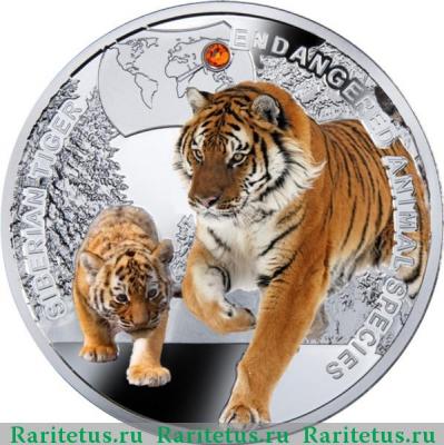 Реверс монеты 1 доллар (dollar) 2014 года  Амурский тигр Ниуэ proof