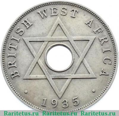 Реверс монеты 1 пенни (penny) 1935 года   Британская Западная Африка