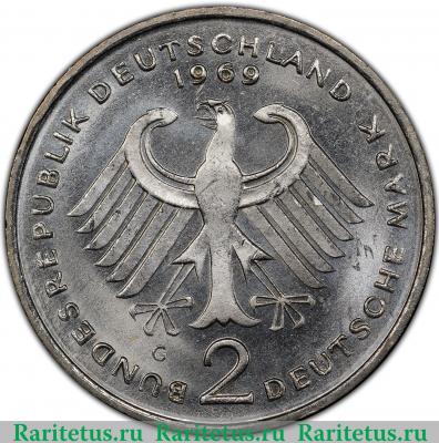 2 марки (deutsche mark) 1969 года G  Германия