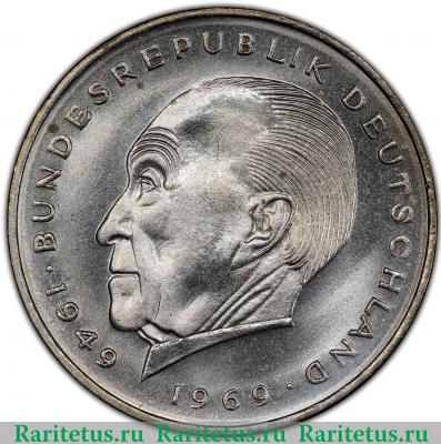 Реверс монеты 2 марки (deutsche mark) 1969 года G  Германия