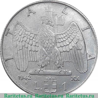 Реверс монеты 1 лира (lira) 1942 года   Италия
