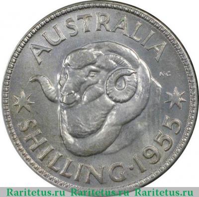 Реверс монеты 1 шиллинг (shilling) 1955 года   Австралия