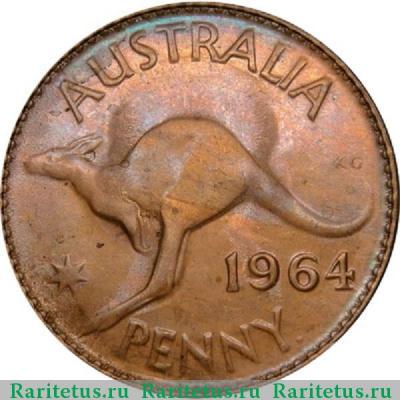 Реверс монеты 1 пенни (penny) 1964 года  точка Австралия