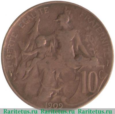 Реверс монеты 5 сантимов (centimes) 1909 года   Франция