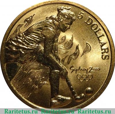Реверс монеты 5 долларов (dollars) 2000 года  хоккей Австралия