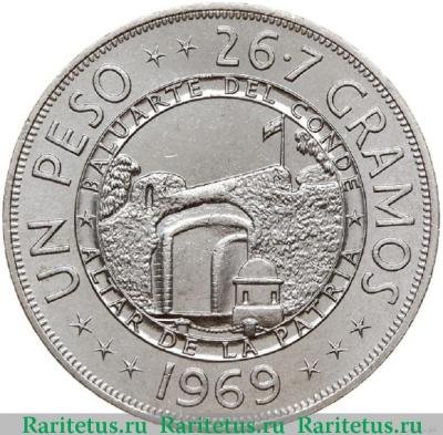 Реверс монеты 1 песо (peso) 1969 года   Доминикана