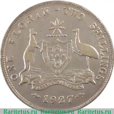 Реверс монеты 2 шиллинга (florin, shillings) 1927 года   Австралия