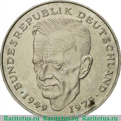 Реверс монеты 2 марки (deutsche mark) 1982 года F  Германия