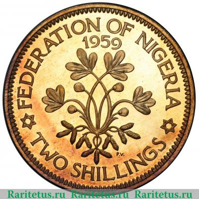 Реверс монеты 2 шиллинга (shillings) 1959 года   Нигерия