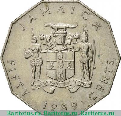 50 центов (cents) 1989 года   Ямайка