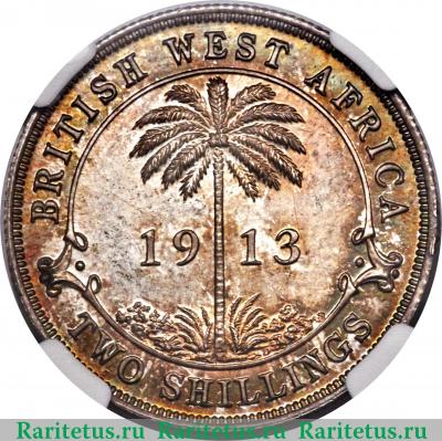 Реверс монеты 2 шиллинга (shillings) 1913 года H  Британская Западная Африка
