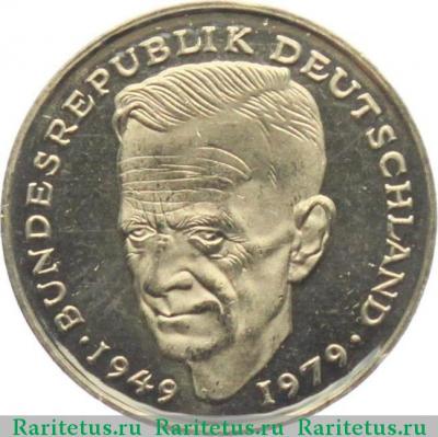 Реверс монеты 2 марки (deutsche mark) 1983 года F  Германия