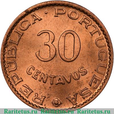 Реверс монеты 30 сентаво (centavos) 1958 года   Индия (Португальская)