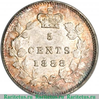 Реверс монеты 5 центов (cents) 1888 года   Канада