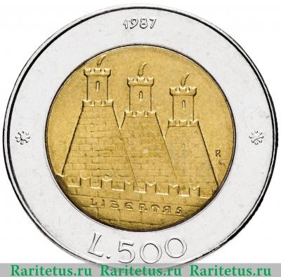 Реверс монеты 500 лир (lire) 1987 года   Сан-Марино