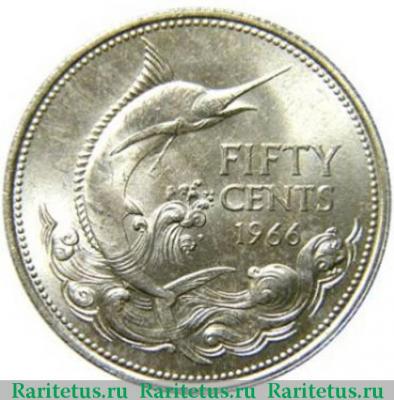 Реверс монеты 50 центов (cents) 1966 года   Багамы