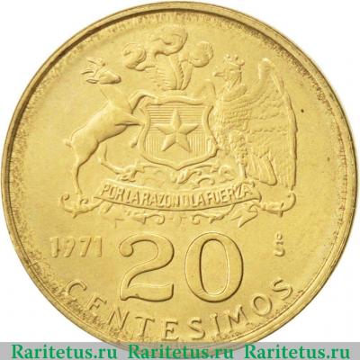 Реверс монеты 20 сентесимо (centesimos) 1971 года   Чили