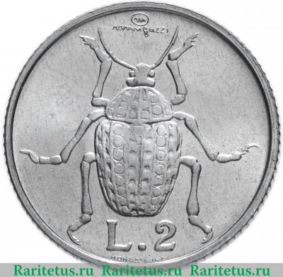 Реверс монеты 2 лиры (lire) 1974 года   Сан-Марино