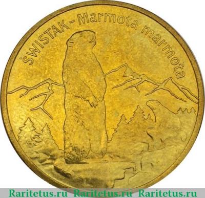 Реверс монеты 2 злотых (zlote) 2006 года  сурок Польша