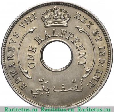 1/2 пенни (penny) 1936 года  без букв Британская Западная Африка