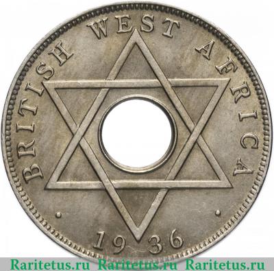 Реверс монеты 1/2 пенни (penny) 1936 года  без букв Британская Западная Африка