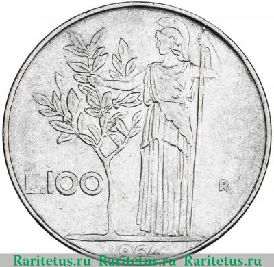 Реверс монеты 100 лир (lire) 1964 года   Италия