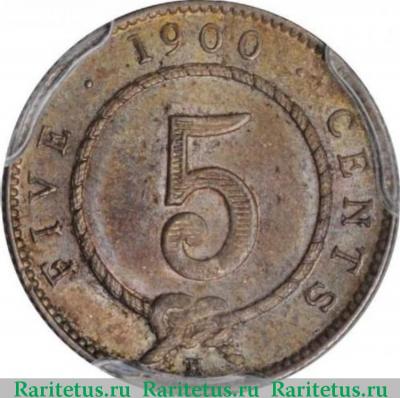 Реверс монеты 5 центов (cents) 1900 года   Саравак