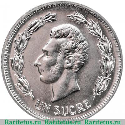 Реверс монеты 1 сукре (sucre) 1986 года   Эквадор