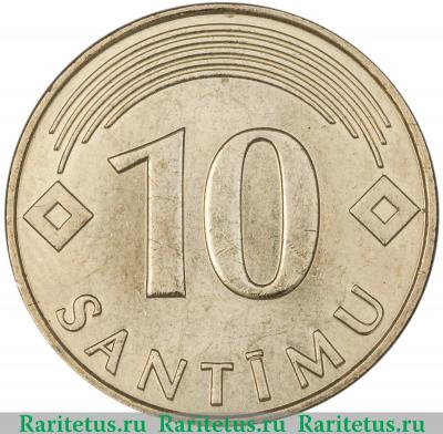 Реверс монеты 10 сантимов (santimu) 2008 года   Латвия