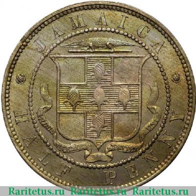 Реверс монеты 1/2 пенни (half penny) 1887 года   Ямайка
