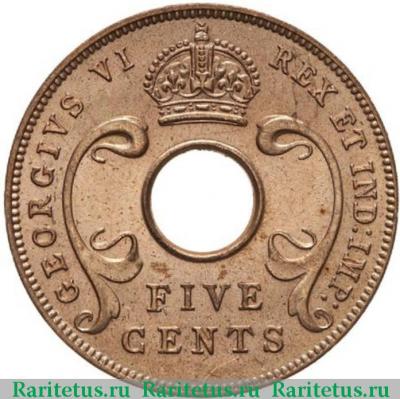 5 центов (cents) 1942 года  без букв Британская Восточная Африка
