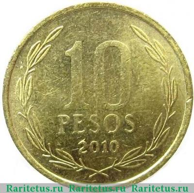 Реверс монеты 10 песо (pesos) 2010 года   Чили