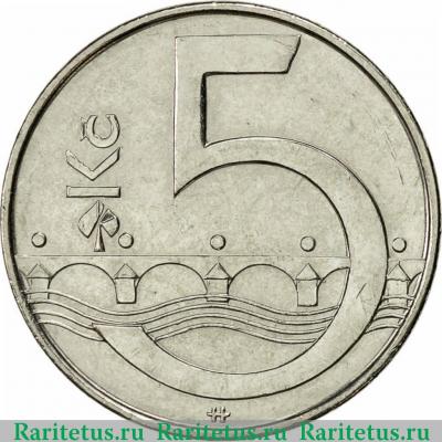 Реверс монеты 5 крон (korun) 2008 года   Чехия