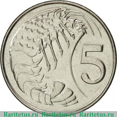 Реверс монеты 5 центов (cents) 1992 года   Каймановы острова