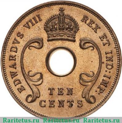10 центов (cents) 1936 года  без букв Британская Восточная Африка