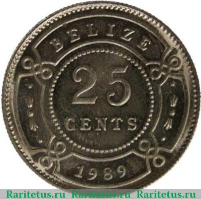 Реверс монеты 25 центов (cents) 1989 года   Белиз