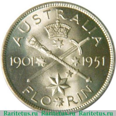 Реверс монеты 2 шиллинга (florin, shillings) 1951 года   Австралия