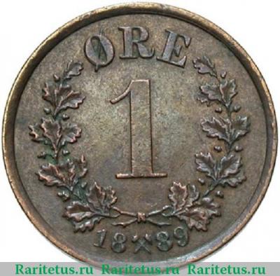Реверс монеты 1 эре (ore) 1889 года   Норвегия