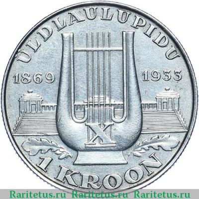 Реверс монеты 1 крона (kroon) 1933 года   Эстония