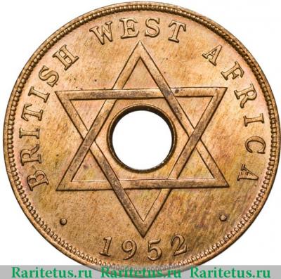 Реверс монеты 1 пенни (penny) 1952 года H  Британская Западная Африка