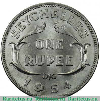Реверс монеты 1 рупия (rupee) 1954 года   Сейшелы