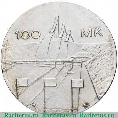 Реверс монеты 100 марок (markkaa) 1989 года  лыжи Финляндия