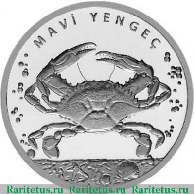Реверс монеты 20 лир (lirasi) 2017 года  краб Турция proof