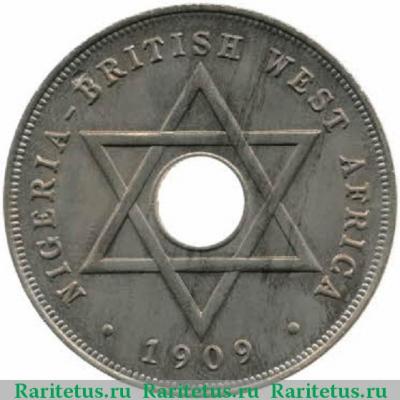 Реверс монеты 1 пенни (penny) 1909 года   Британская Западная Африка