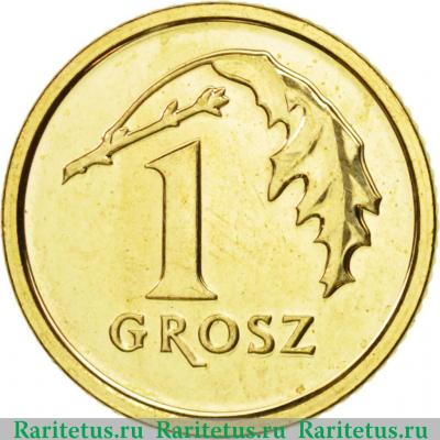 Реверс монеты 1 грош (grosz) 2014 года  внизу орла Польша