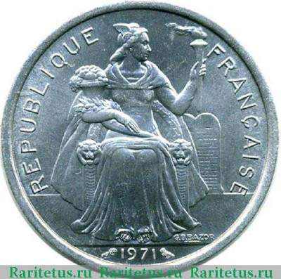 2 франка (francs) 1971 года   Новая Каледония